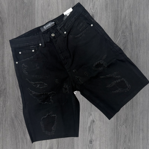 Trnchs - Distress Denim Shorts - Black - 0019