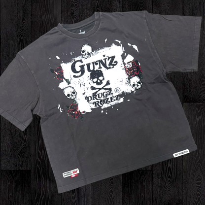 Gunzinii - Rock Rhinestone T-shirt - Charcoal - 1074