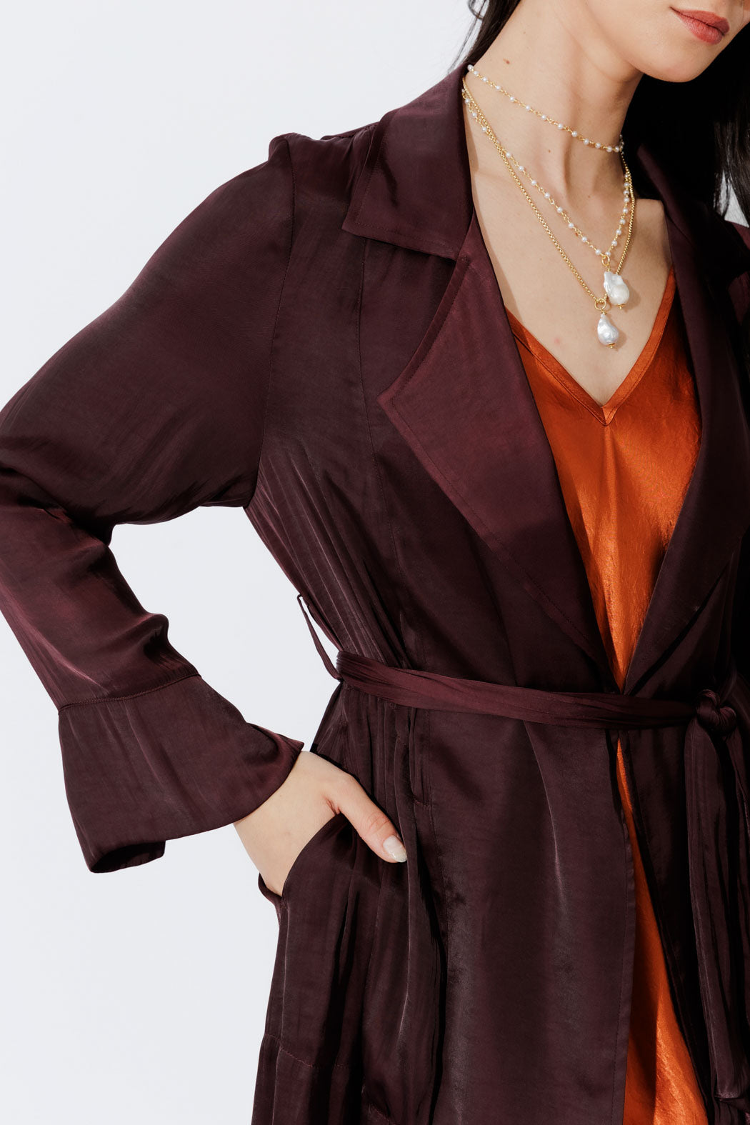 Chocolate Silky Trench Coat