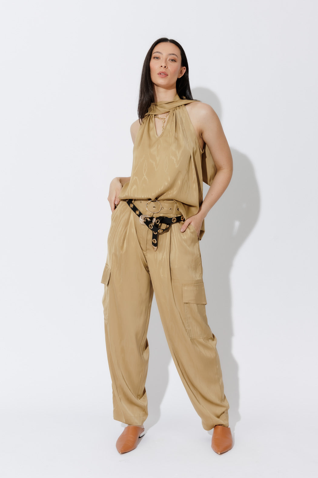 Gold Cargo Barrel Pant