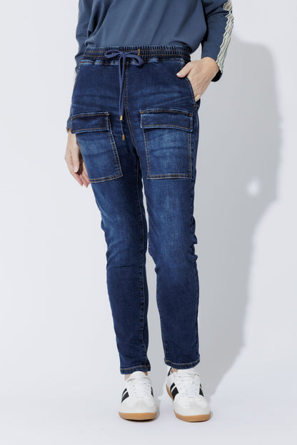 Dark Denim Pull On Cargo Jean