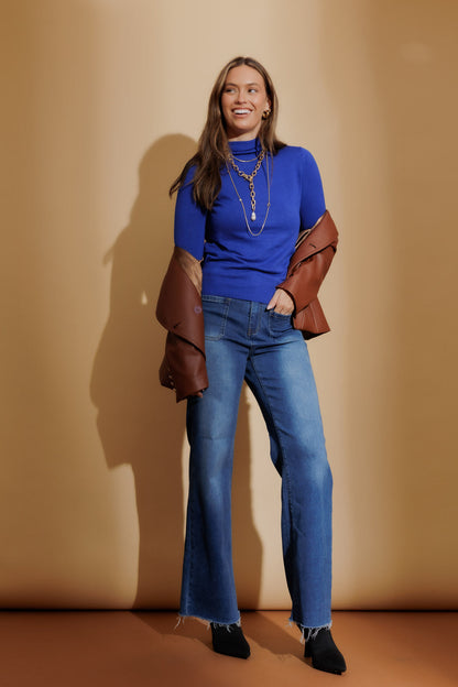Cobalt Fine Knit Roll Neck Jumper Cobalt S