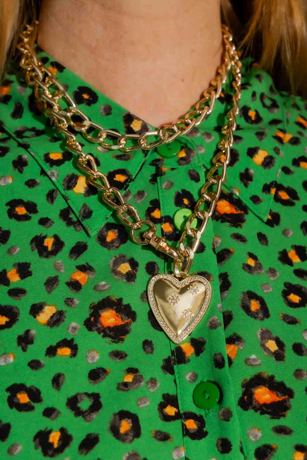 Gold Long Diamante Heart Necklace Gold O/S