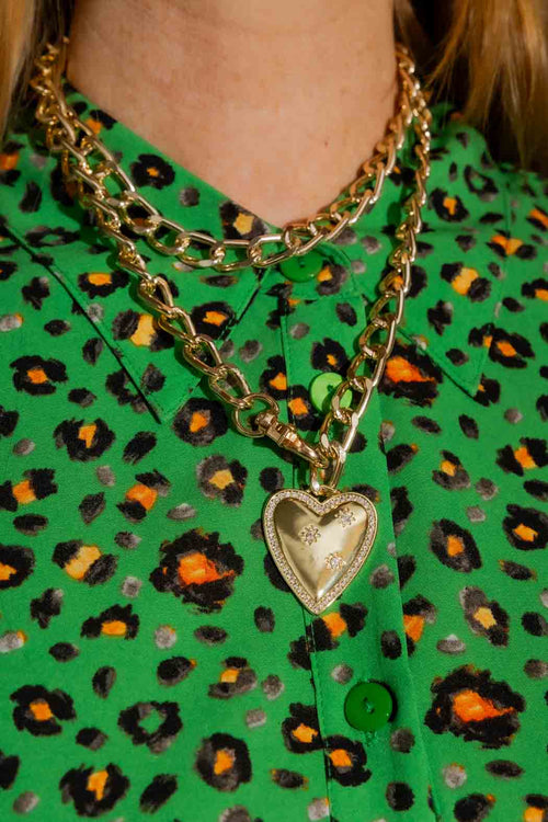 Gold Long Diamante Heart Necklace Gold O/S