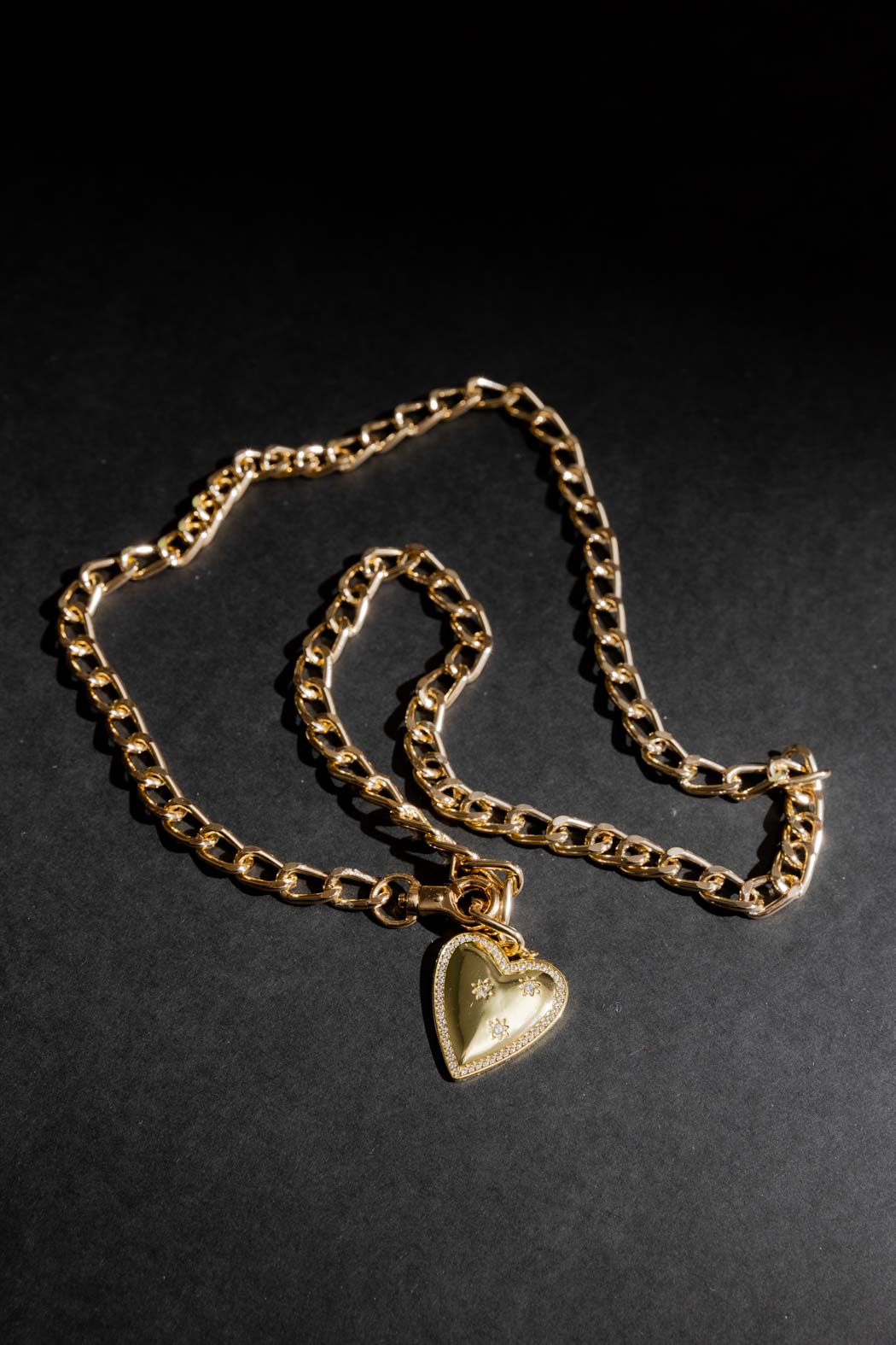 Gold Long Diamante Heart Necklace Gold O/S