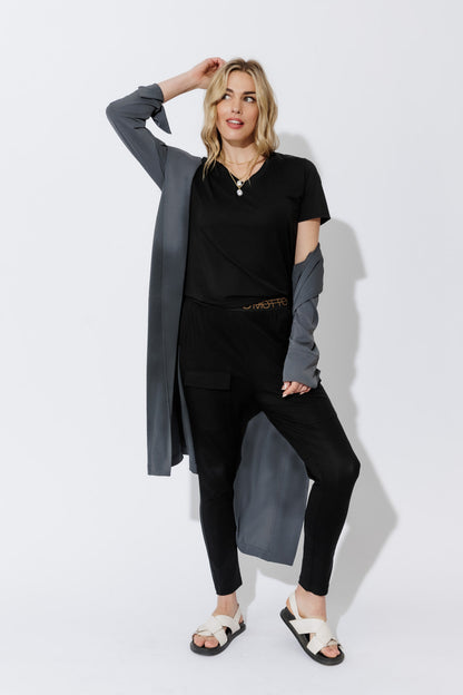 Black Tencel V-Neck T-Shirt