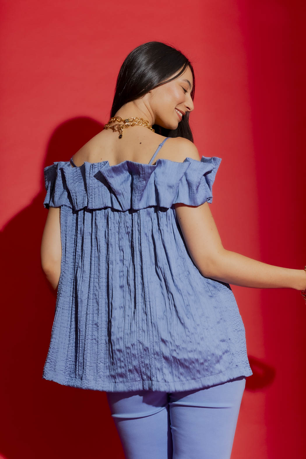 Cornflower Off Shoulder Ruffle Top