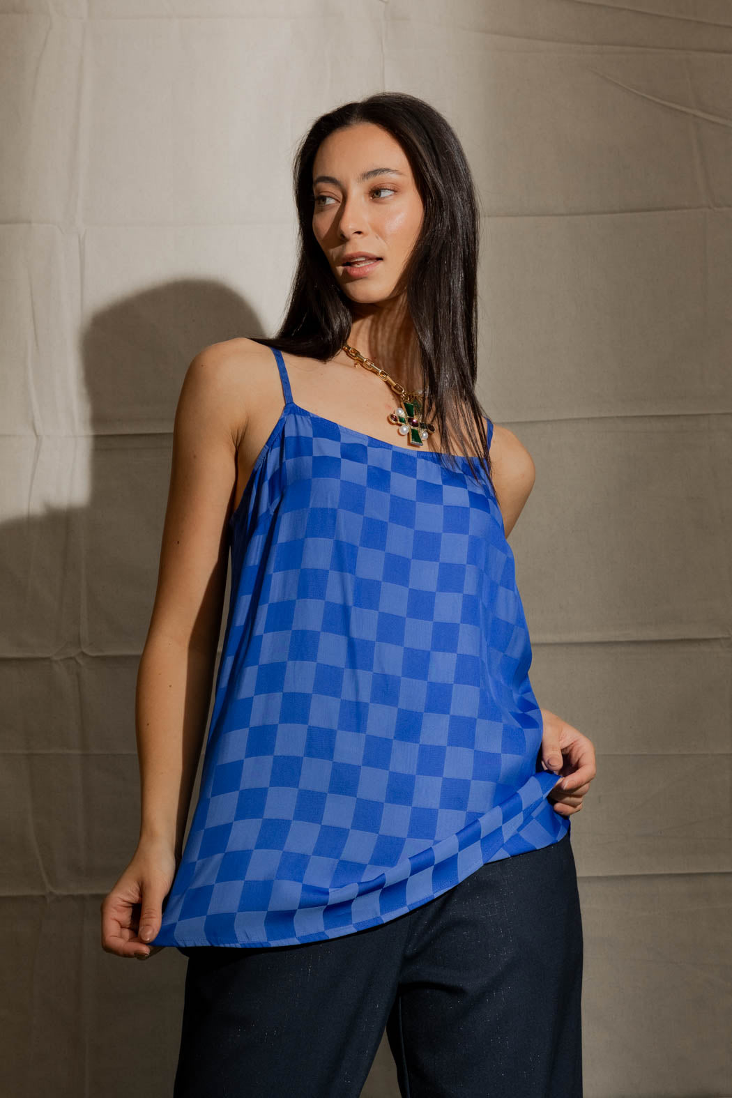 Cobalt Checkerboard Silky Lily Cami