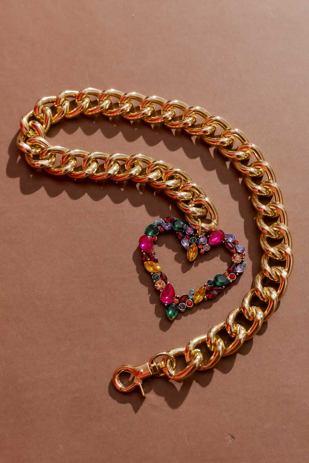 Gold Rhinestone Heart Necklace Gold O/S