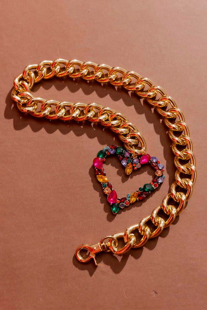 Gold Rhinestone Heart Necklace Gold O/S