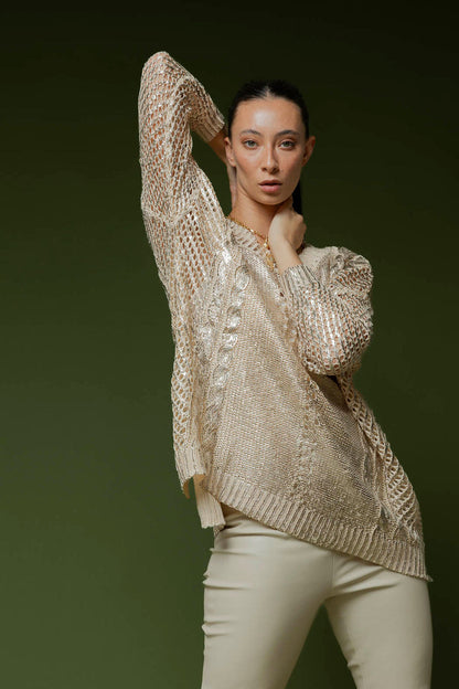 Gold Foil Crochet Jumper