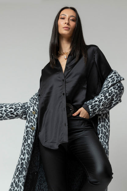 Black Satin Boyfriend Shirt- Sale