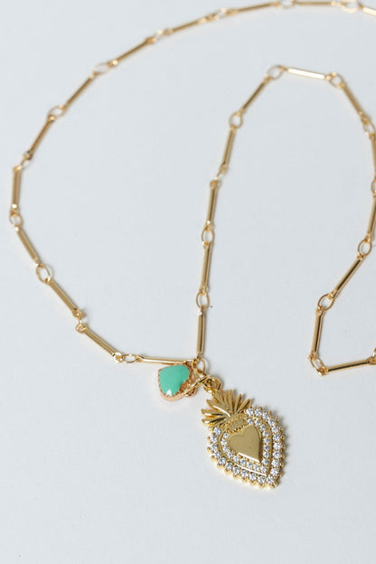 Gold Chain W Pineappl Heart Necklace S