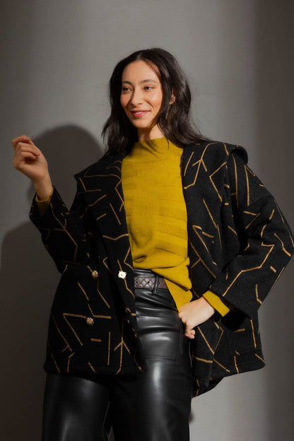Black/Gold Hooded Coat